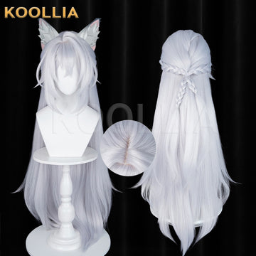 Multi-angle display of Zenless Zone Zero Severian pure white layered curly braid basic wig