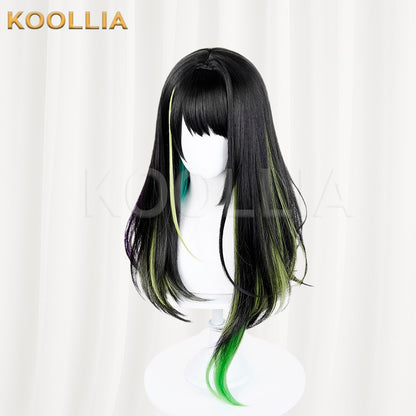 Arknights Mon3tr Black Neon Green Purple Highlight Medium-Long Basic Wig