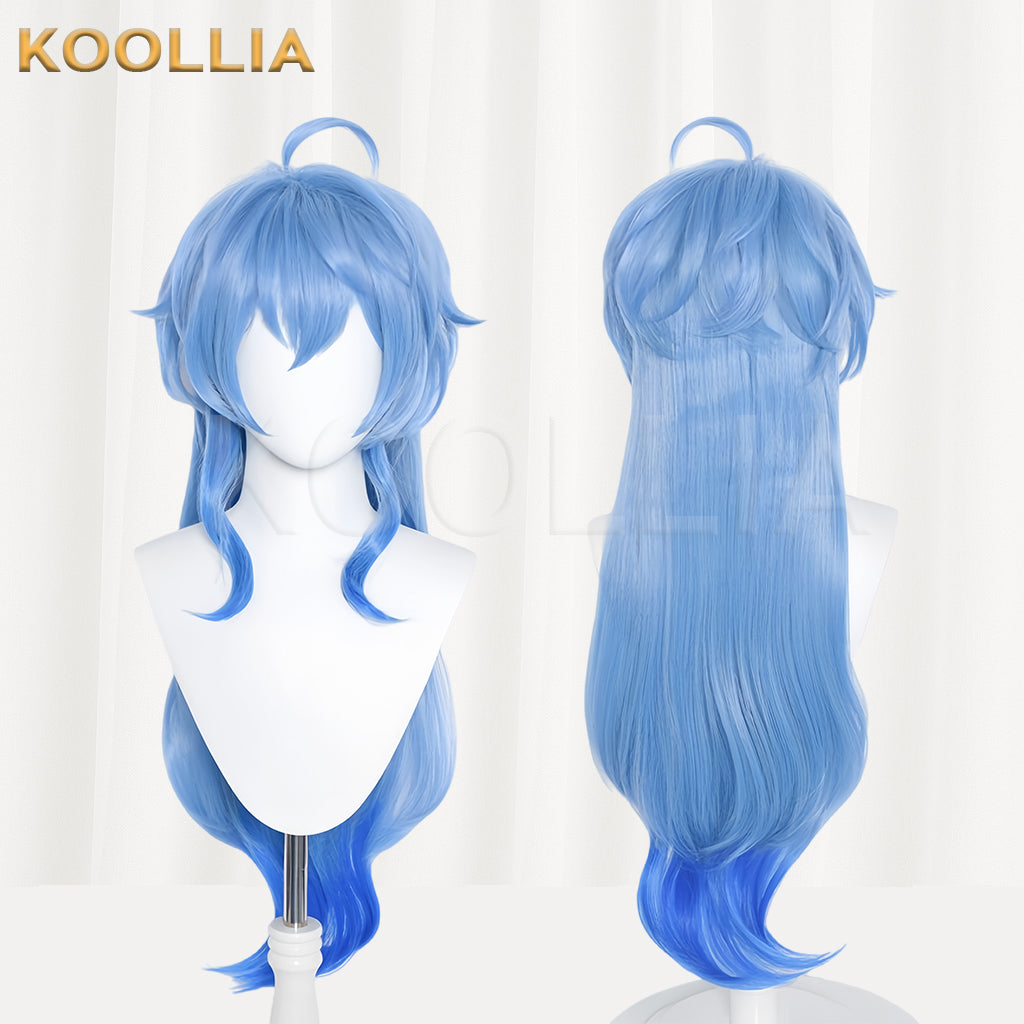 Peruca básica de cabelo longo azul Ganyu Genshin Impact