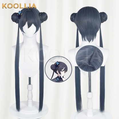 Blue Archive Kisaki Dark Blue Black Bun Basic Wig