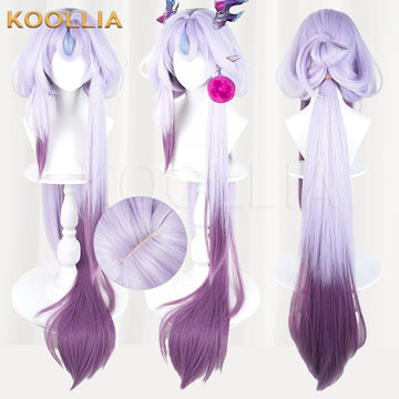 Multi-angle display of Arknights Jun white-purple ombre extra-long detachable ponytail basic wig
