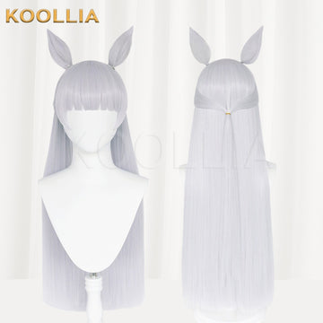 Multi-angle display of Uma Musume Gold Ship silver gray purple full fringe long straight basic wig