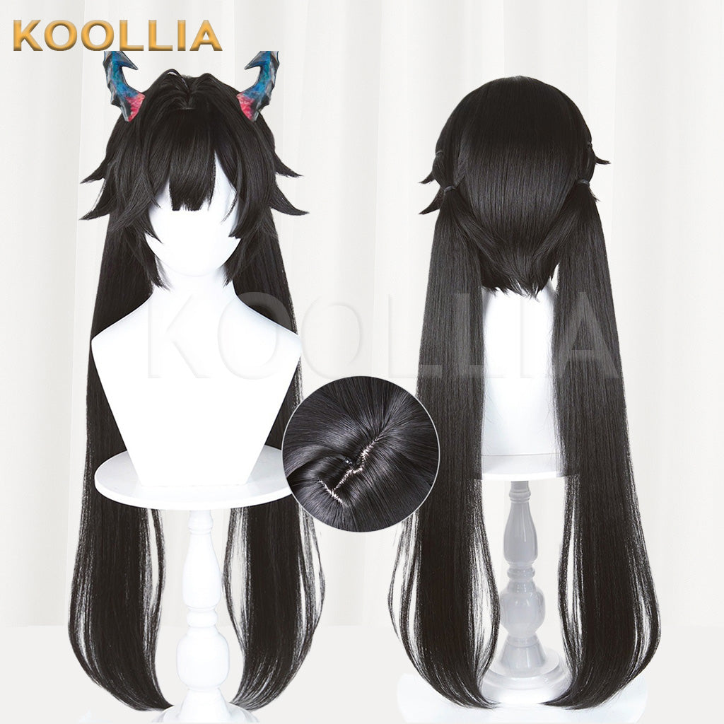 Arknights Endfield Chen Qianyu Pure Black Layered Twin Ponytail Basic Wig