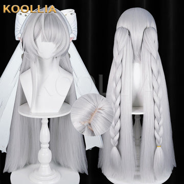 Multi-angle display of Zenless Zone Zero Villeneuve Light Silver Grey Long Twin Tails Basic Wig