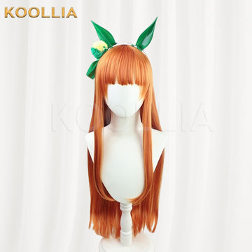 Front view of Uma Musume Pretty Derby Silence Suzuka 100cm extra long warm orange basic wig
