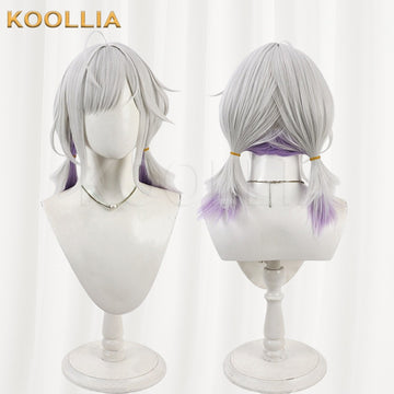 Multi-angle display of SteelLive Ayatsuno Yuni silver white purple low double ponytails basic wig