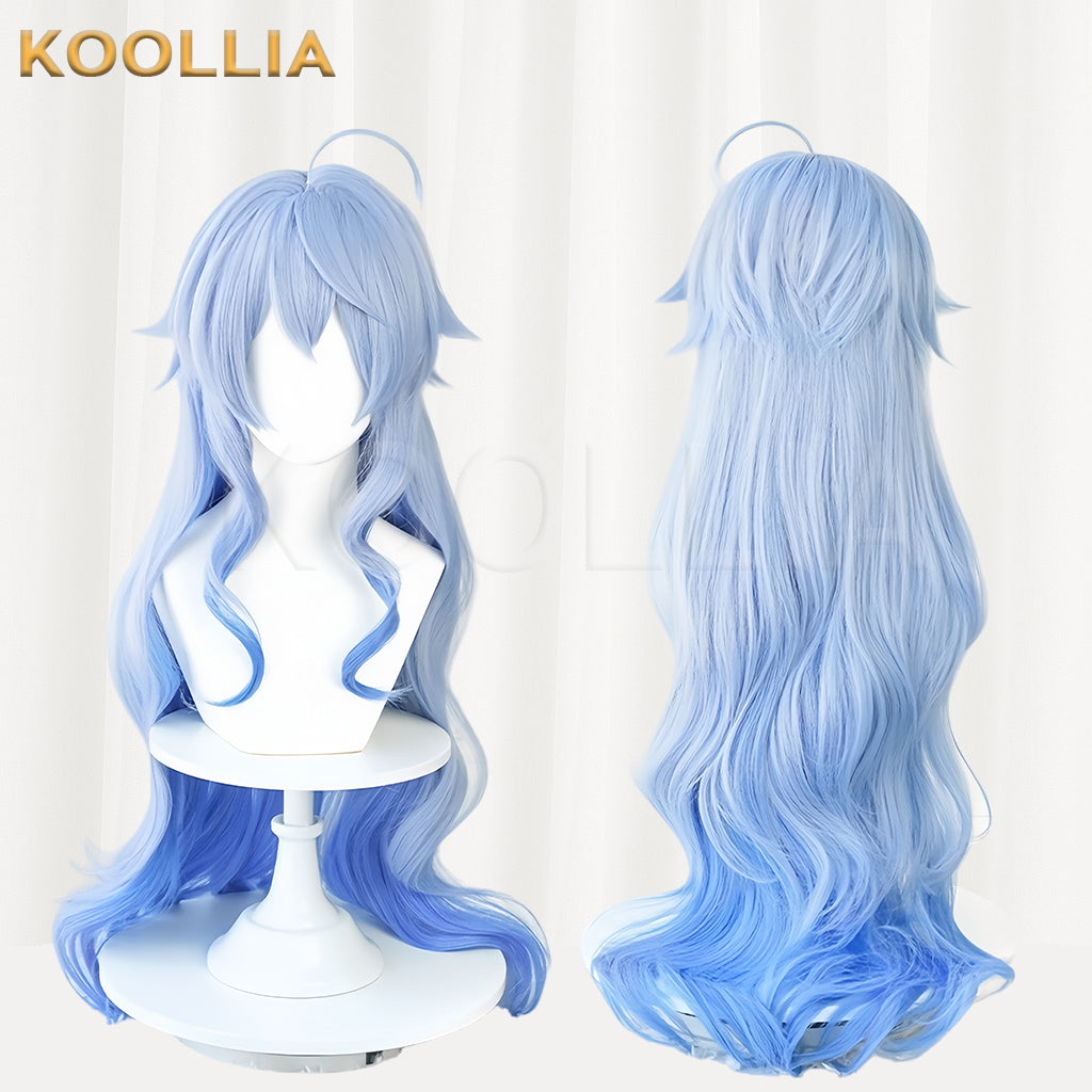 Peruca básica de cabelo longo azul Ganyu Genshin Impact