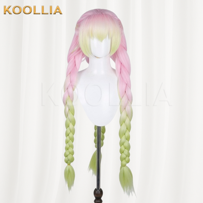 Demon Slayer Mitsuri Kanroji Pink Green Ombre Braid Basic Wig