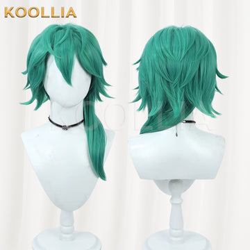 Multi-angle display of League of Legends & Heartsteel Ezreal emerald green multi-layered spiky basic wig