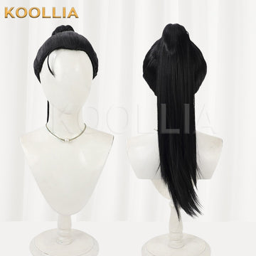 Multi-angle display of Dungeon Meshi Shuro black long hair basic wig