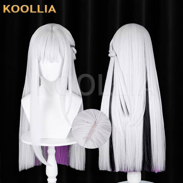 Multi-angle display of Honkai Star Rail Xu Zhao white purple black highlights straight basic wig