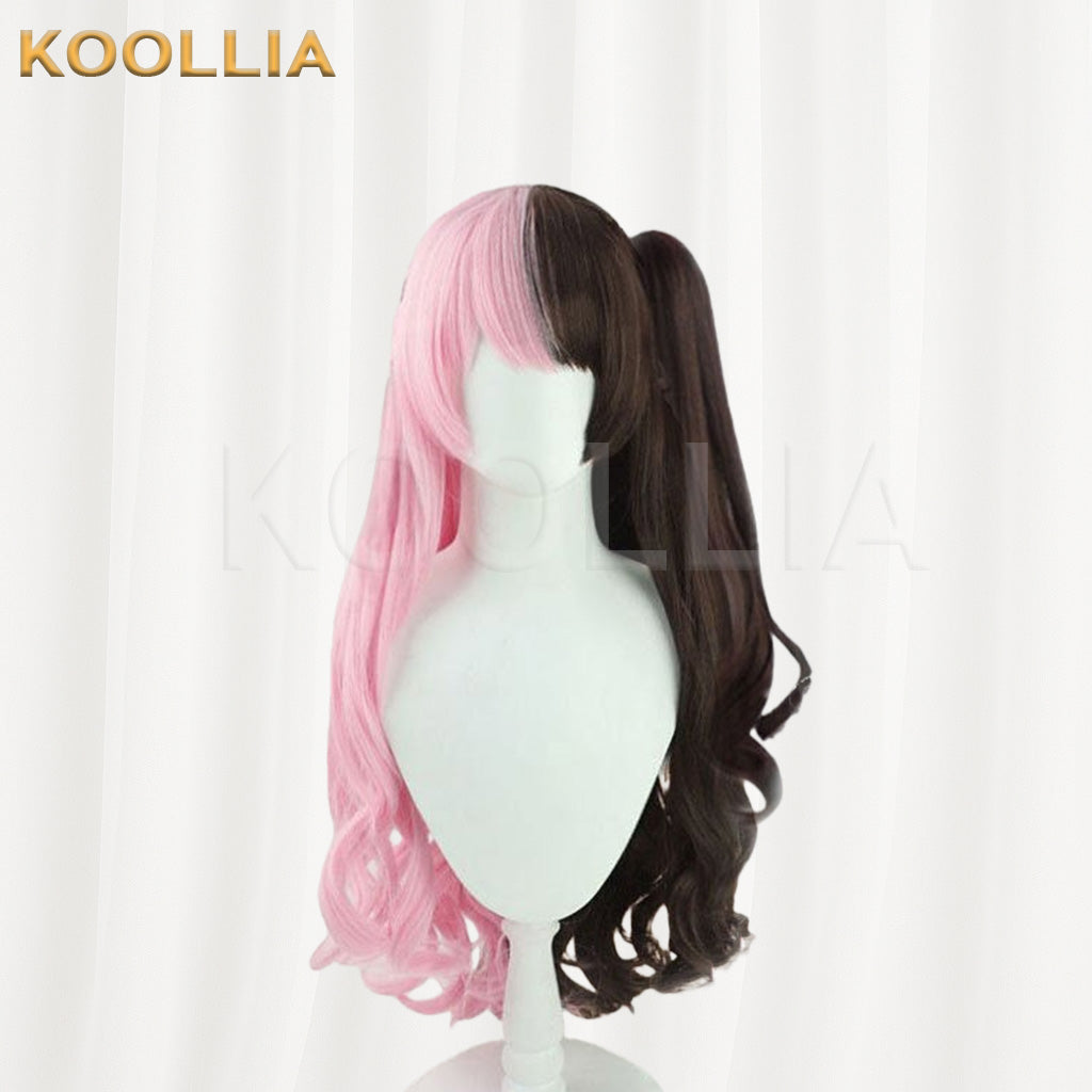 VSPO! Tachibana Hinano Pink Black Long Curly Double Ponytails Basic Wig