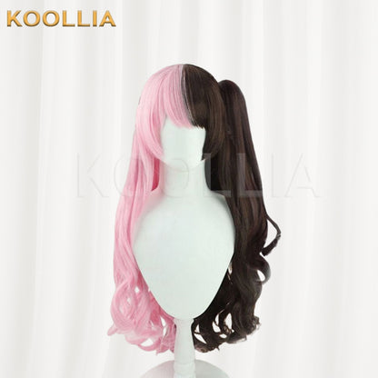 VSPO! Tachibana Hinano Pink Black Long Curly Double Ponytails Basic Wig