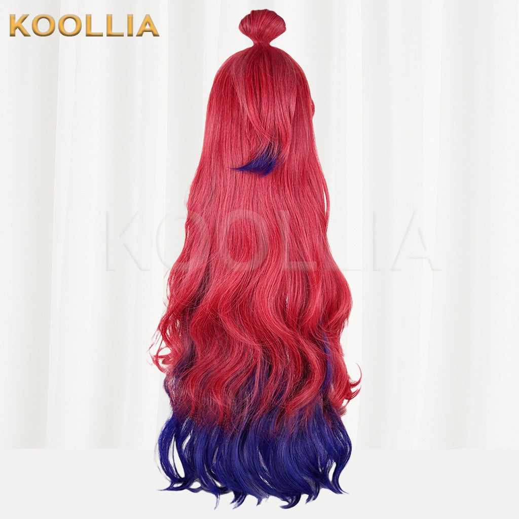Arknights Yu (Yuan Qingxiao) Red Blue Gradient Pre-tied Long Wavy Basic Wig