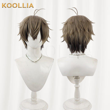 Multi-angle display of NIJISANJI Barrenwort gray brown black gradient spiky short basic wig