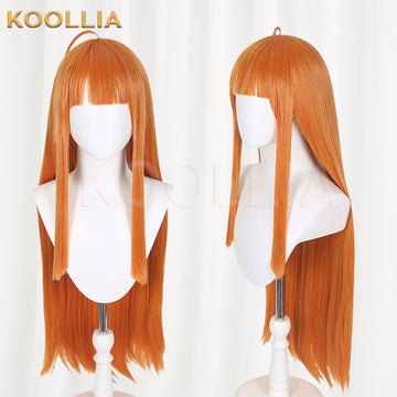 Multi-angle display of Persona5 Futaba Sakura pure orange long straight basic wig