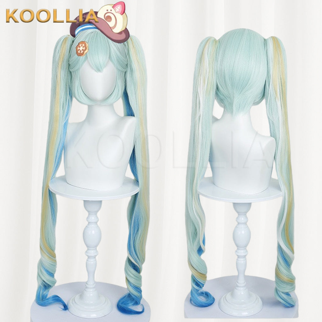 Hatsune Miku 2026 Snow Miku Light Cyan‑Blue Yellow Gradient Highlight Basic Wig
