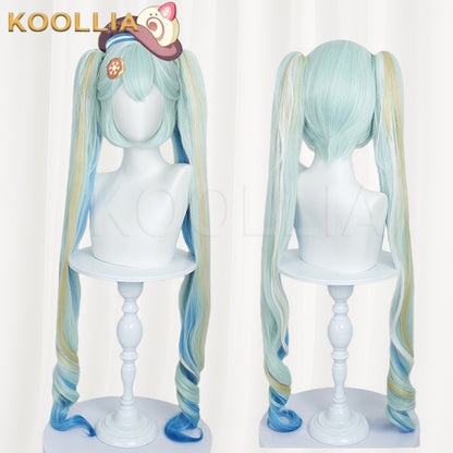 Hatsune Miku 2026 Snow Miku Light Cyan‑Blue Yellow Gradient Highlight Basic Wig