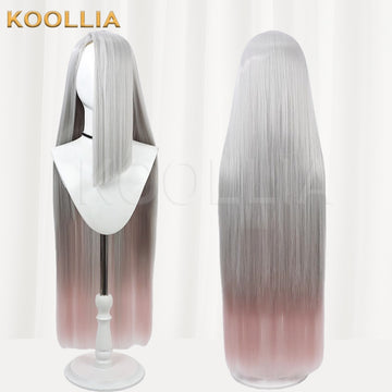 Multi-angle display of Hazbin Hotel Vaggie silver pink gradient basic wig