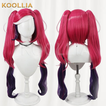 Multi-angle display of Hazbin Hotel Velvette gradient pigtail basic wig