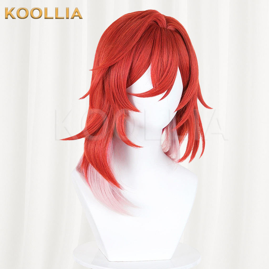 Honkai Star Rail Teen Herta Red Pink Ombre Medium Basic Wig