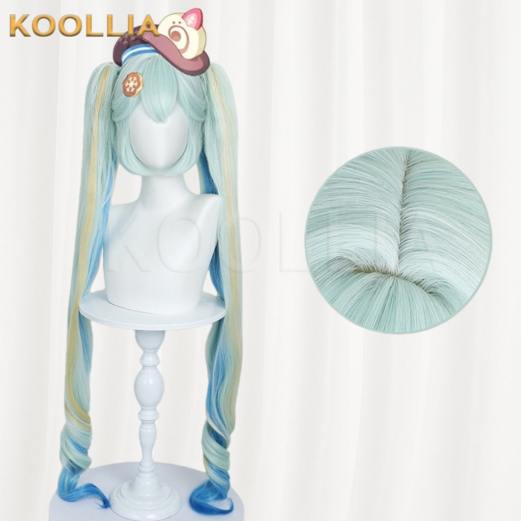 Hatsune Miku 2026 Snow Miku Light Cyan‑Blue Yellow Gradient Highlight Basic Wig