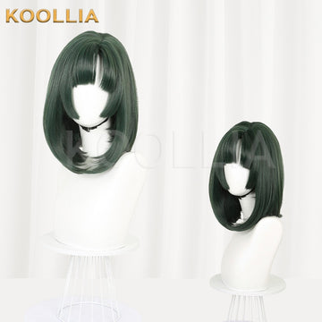 Multi-angle display of Hikaru no Go Toya Akira dark forest green shoulder-length basic wig