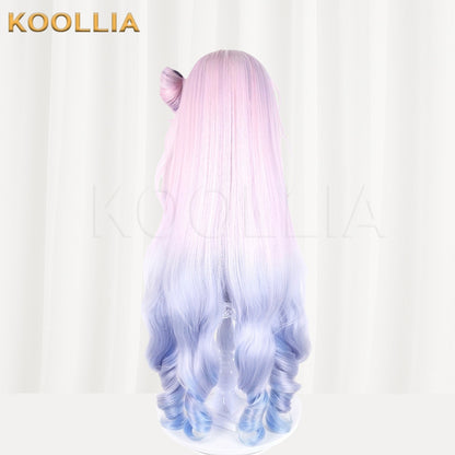 Wuthering Waves Dania Pink Blue Gradient Long Curly Basic Wig