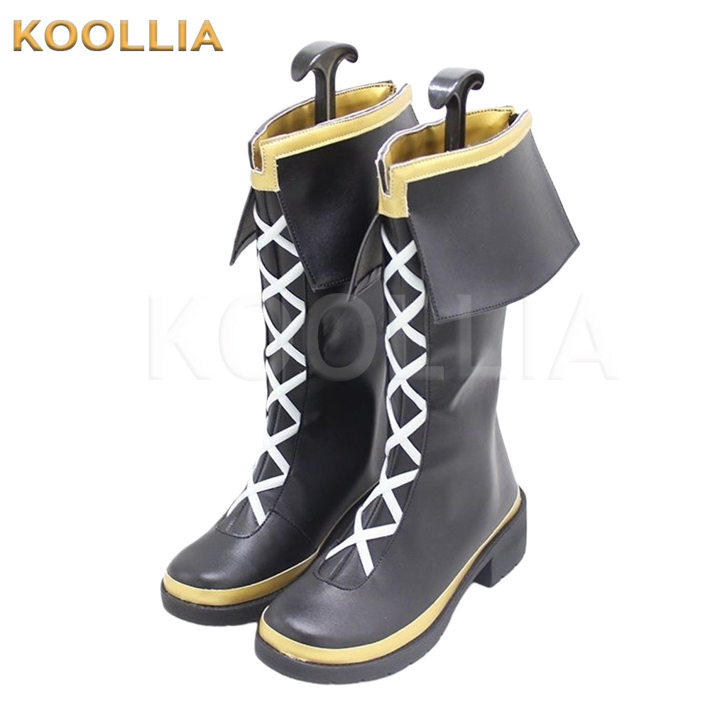 Pretty Derby Mejiro McQueen Black White Lace Gold Trim Mid Calf Cosplay Shoes