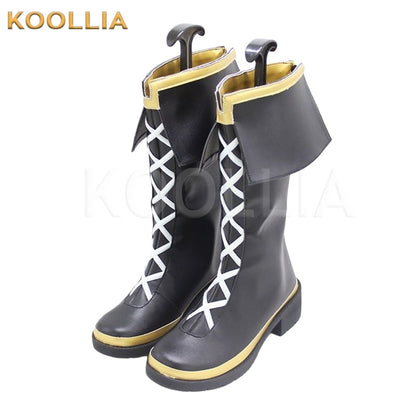 Pretty Derby Mejiro McQueen Black White Lace Gold Trim Mid Calf Cosplay Shoes