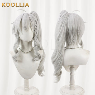 Multi-angle display of 9-nine- Niimi Sora silver white detachable high ponytail with braid basic wig