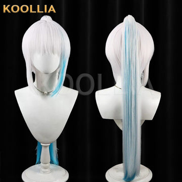 Multi-angle display of NIJISANJI Lize Helesta White Blue Gradient Long Hair High Ponytail Basic Wig