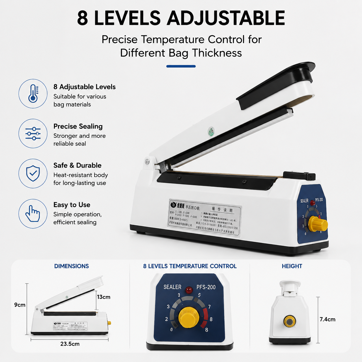 20cm (8-Inch) Manual Impulse Heat Sealer for Wigs, Hair Extensions & Plastic Bag Packaging