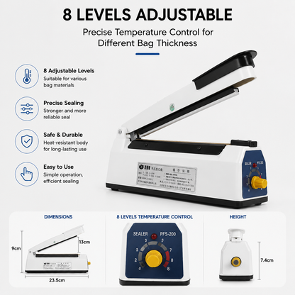 20cm (8-Inch) Manual Impulse Heat Sealer for Wigs, Hair Extensions & Plastic Bag Packaging