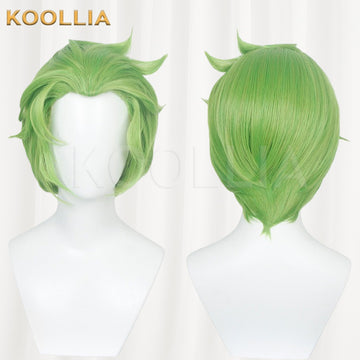 Multi-angle display of Identity V Siam Cleepe Lawyer teal green spiky basic wig