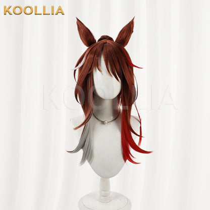 Uma Musume Pretty Derby Forever Young Brown Red Mix Long Curly Hair with Ears Basic Wig