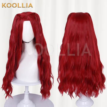 Descendants 5 Wicked Wonderland Bright Red Long Wavy Basic Wig Multi-angle Display by koollia
