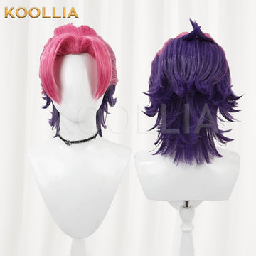 Multi-angle display of League of Legends & Heartsteel Kayn pink purple two-tone layered basic wig
