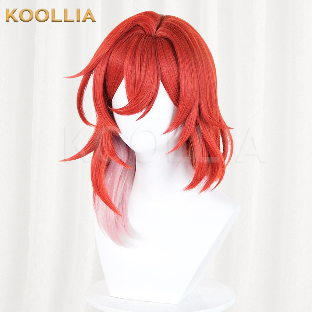 Honkai Star Rail Teen Herta Red Pink Ombre Medium Basic Wig