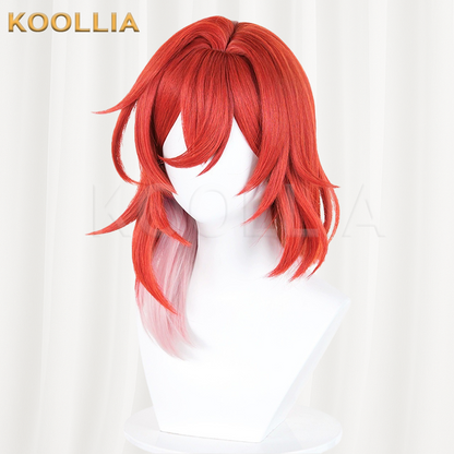 Honkai Star Rail Teen Herta Red Pink Ombre Medium Basic Wig