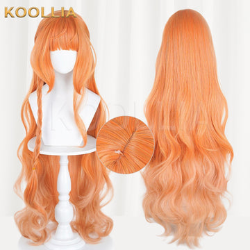 Spring Summer Autumn Winter Walker Daisy Orange Long Curly Basic Wig Multi-angle Display by koollia