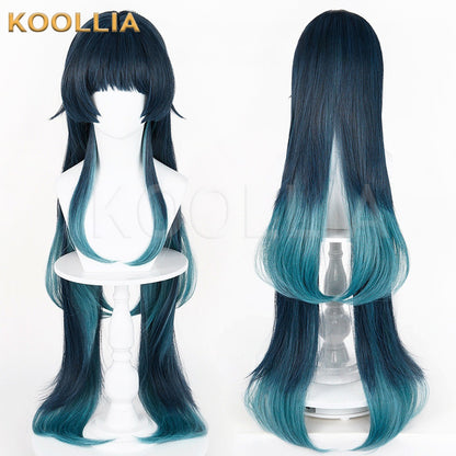 Genshin Impact Celaeno Dark Blue Gradient Teal Layered Basic Wig