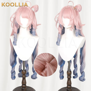 Wuthering Waves Dania Pink Blue Gradient Long Curly Basic Wig Multi-angle Display by koollia