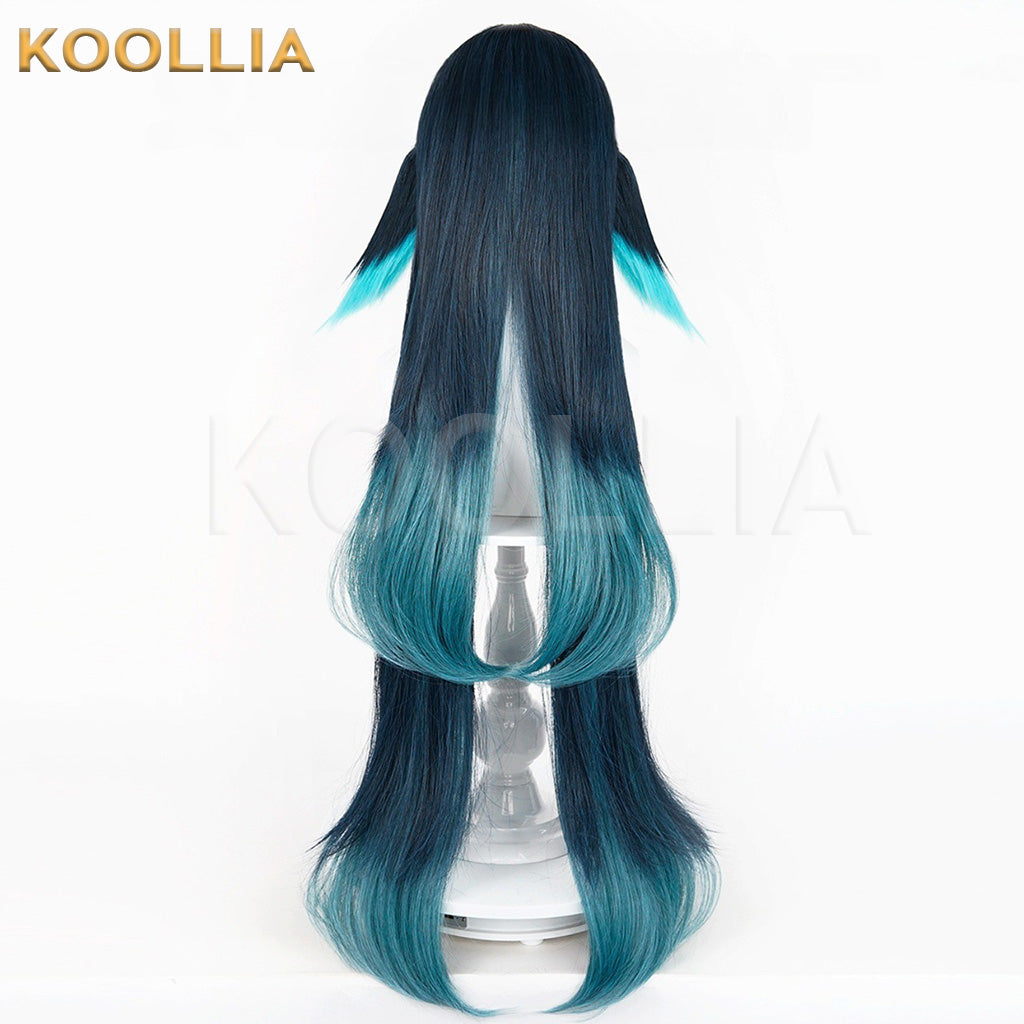 Genshin Impact Celaeno Dark Blue Gradient Teal Layered Basic Wig