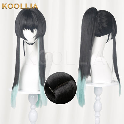 Demon Slayer Tokito Muichiro Black Teal Gradient High Ponytail Basic Wig