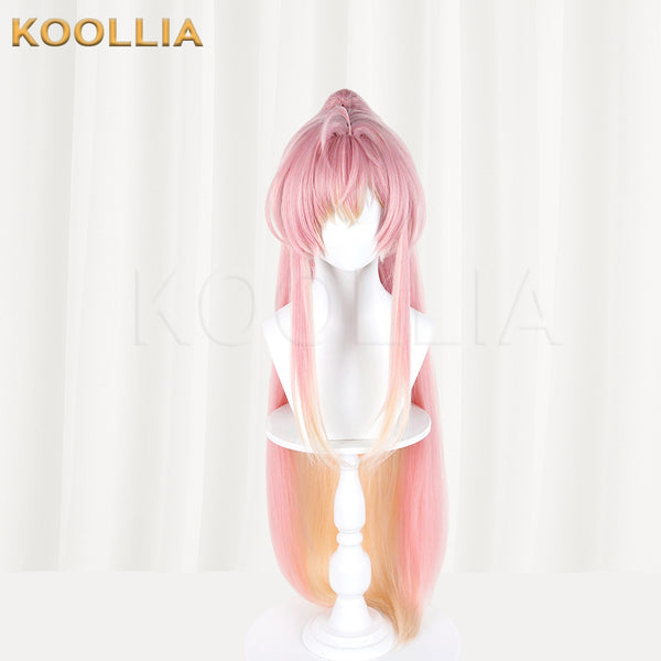 Front view of Wuthering Waves Aemeath long pink hair basic wig