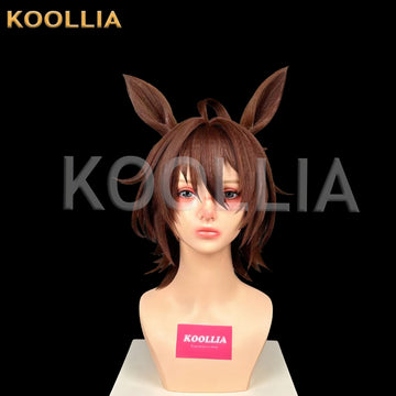 Agnes Tachyon cosplay wig front view showing messy brown haircut