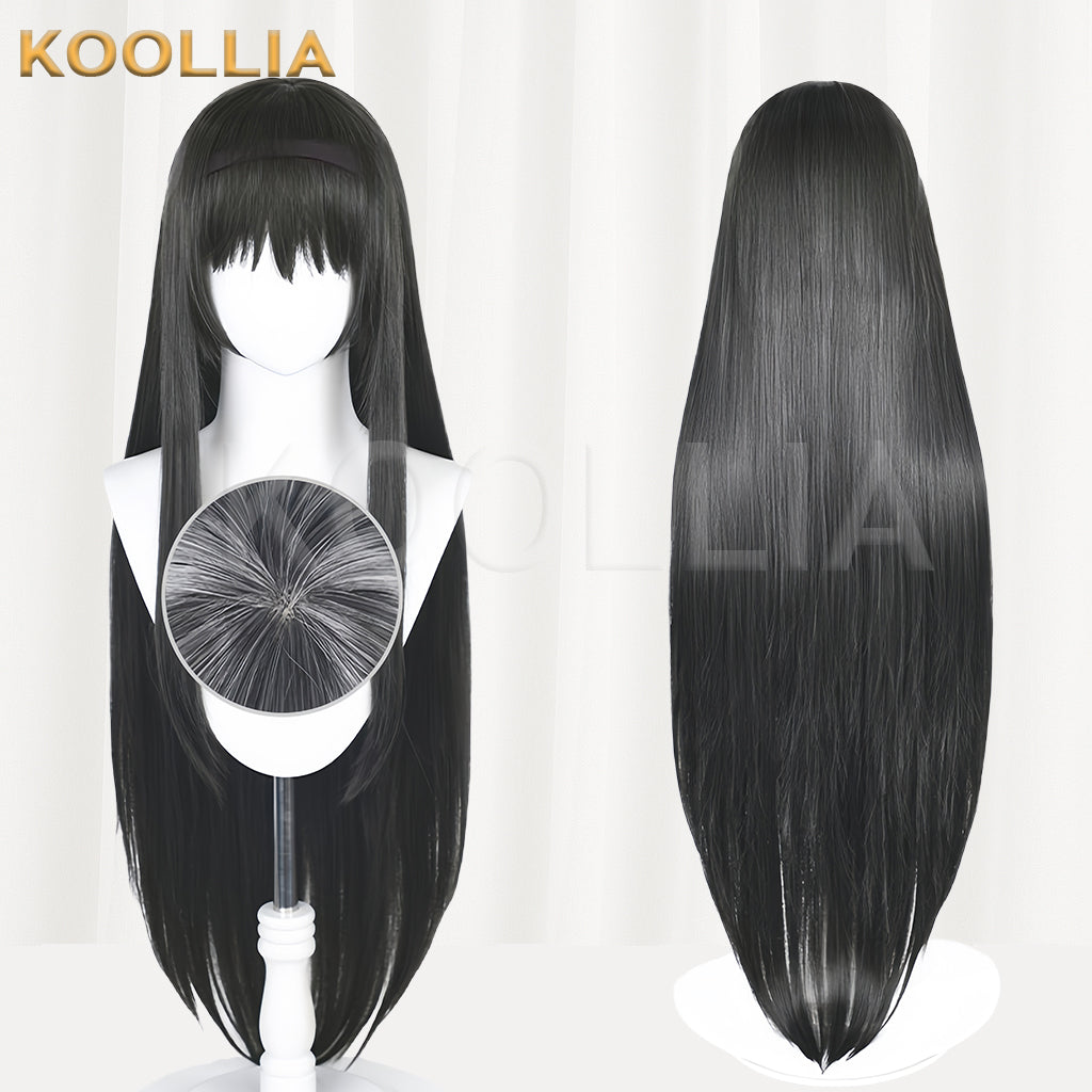 Puella Magi Madoka Magica Akemi Homura Peruca longa preta básica