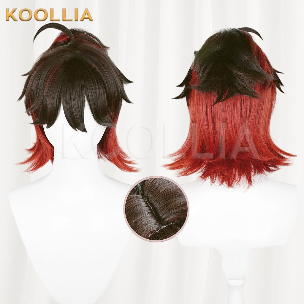 Genshin Impact Gaming Short Black And Red Hair Basic Wig