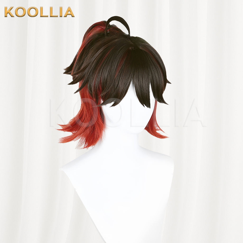 Genshin Impact Gaming Short Black And Red Hair Basic Wig